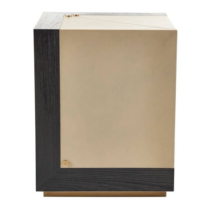 Arteriors FAI06 Accent Table, Dove Leather/Ebony Oak/Antique Brass