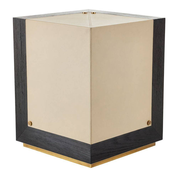 Arteriors FAI06 Accent Table, Dove Leather/Ebony Oak/Antique Brass