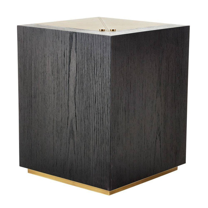 Arteriors FAI06 Accent Table, Dove Leather/Ebony Oak/Antique Brass