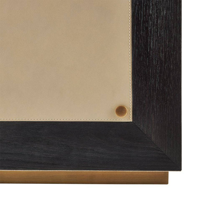 Arteriors FAI06 Accent Table, Dove Leather/Ebony Oak/Antique Brass