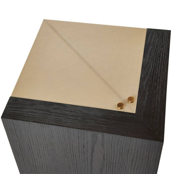 Arteriors FAI06 Accent Table, Dove Leather/Ebony Oak/Antique Brass