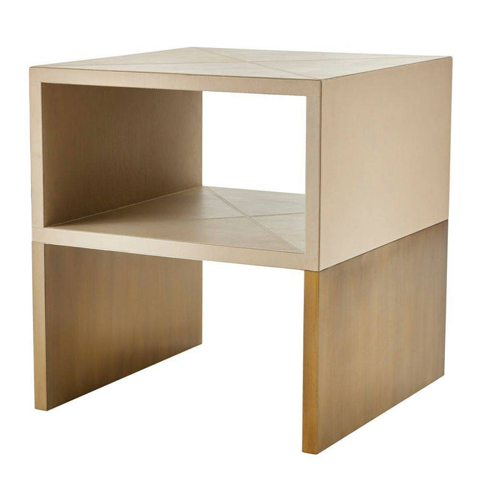 Arteriors FEI07 End Table, Dove Leather/Antique Brass Clad