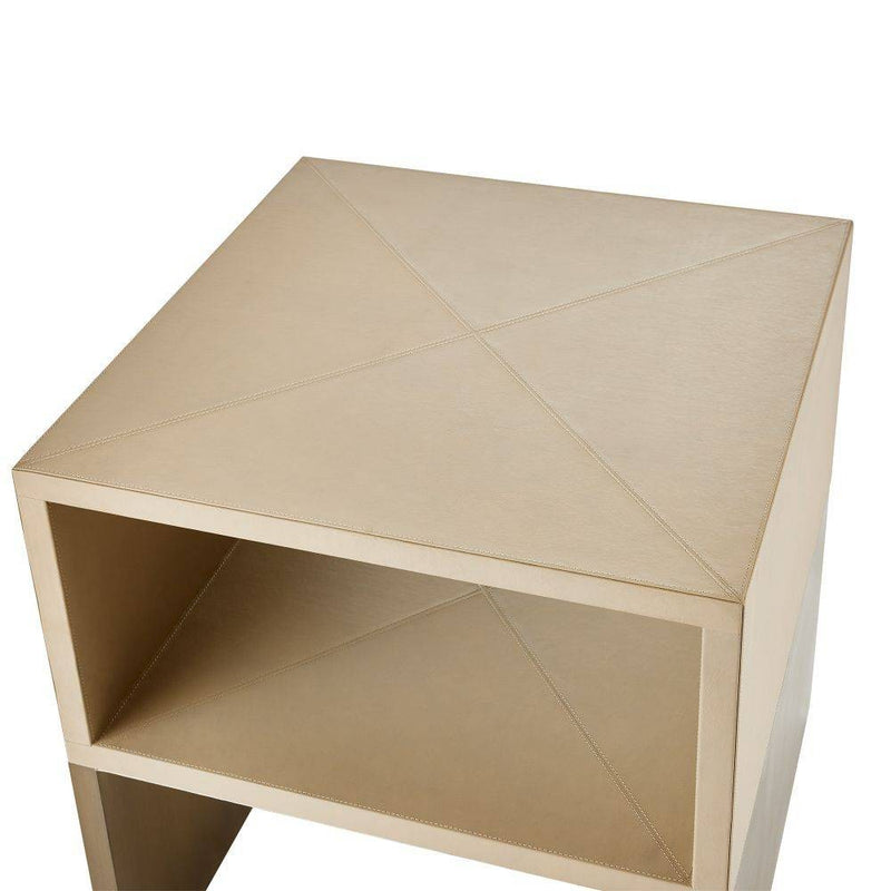 Arteriors FEI07 End Table, Dove Leather/Antique Brass Clad