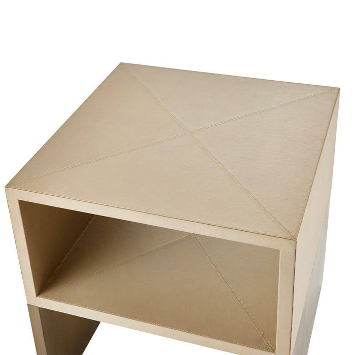 Arteriors FEI07 End Table, Dove Leather/Antique Brass Clad