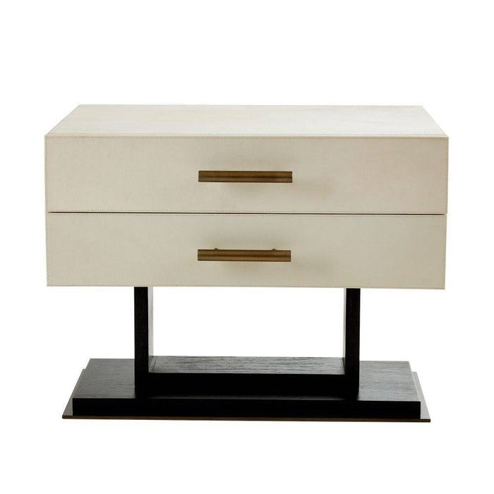 Arteriors FII01 Side Table, Ivory Leather/Ebony Oak/Antique Brass