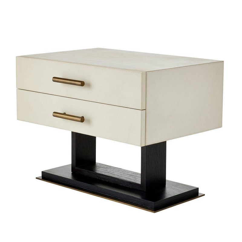 Arteriors FII01 Side Table, Ivory Leather/Ebony Oak/Antique Brass