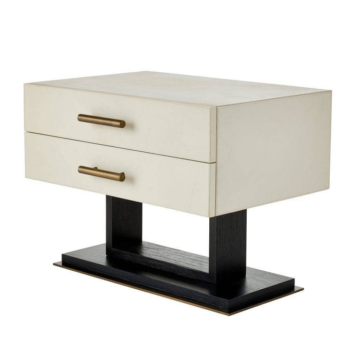 Arteriors FII01 Side Table, Ivory Leather/Ebony Oak/Antique Brass