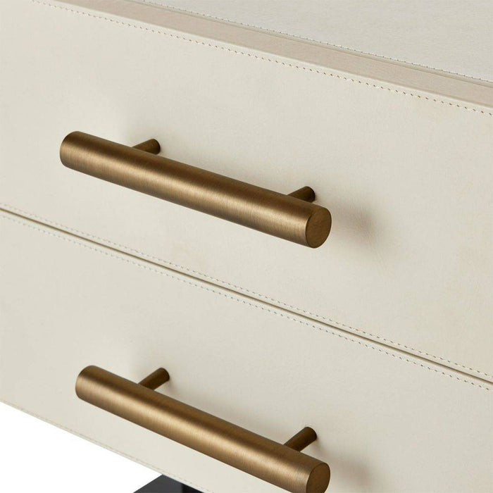 Arteriors FII01 Side Table, Ivory Leather/Ebony Oak/Antique Brass