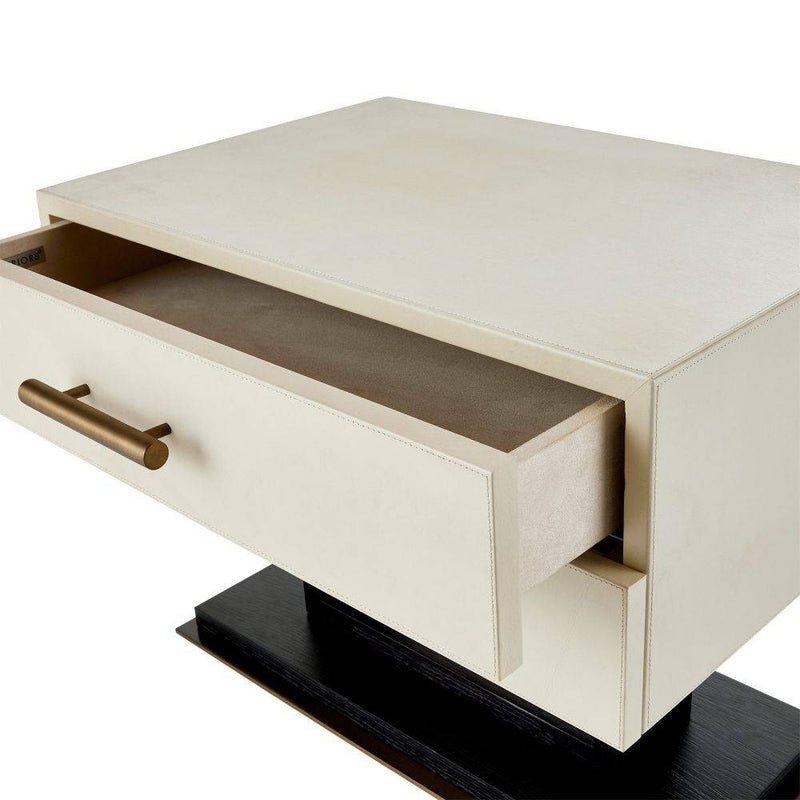 Arteriors FII01 Side Table, Ivory Leather/Ebony Oak/Antique Brass