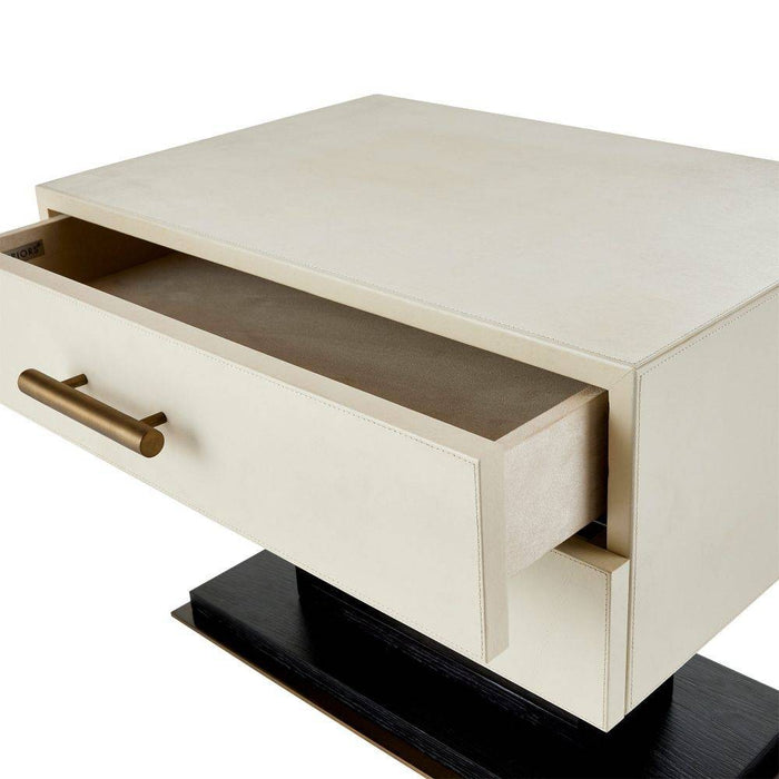 Arteriors FII01 Side Table, Ivory Leather/Ebony Oak/Antique Brass