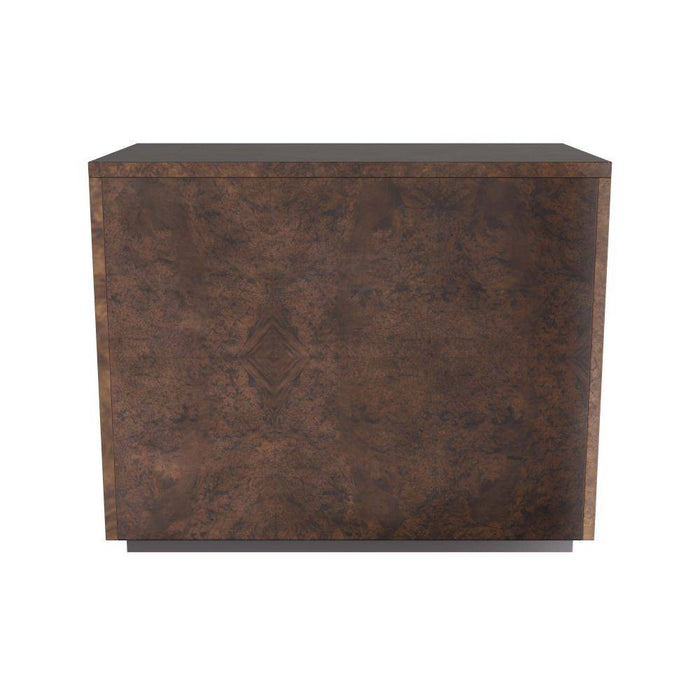 Arteriors FIS01 Side Table, Tortoise Burl Oak Veneer/Ebony Oak/Bronze Clad