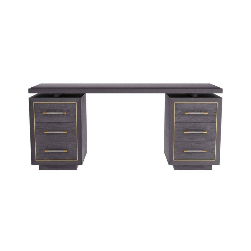 Arteriors FKI03 Desk, Ebony Oak/Antique Brass/Graphite Leather