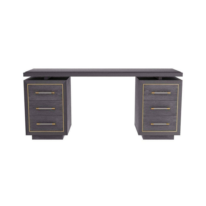Arteriors FKI03 Desk, Ebony Oak/Antique Brass/Graphite Leather