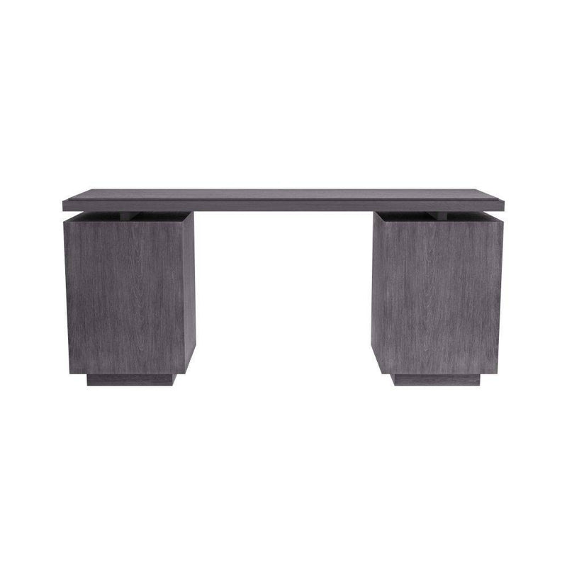 Arteriors FKI03 Desk, Ebony Oak/Antique Brass/Graphite Leather