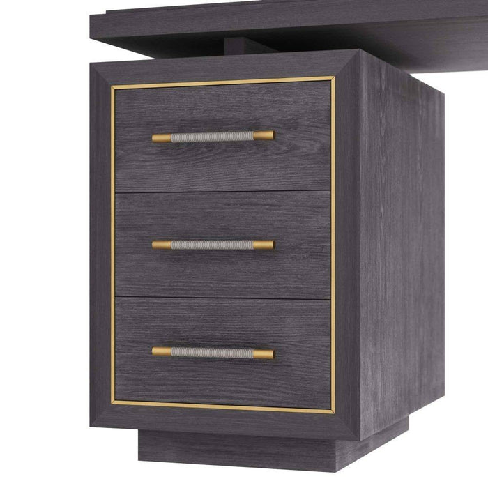 Arteriors FKI03 Desk, Ebony Oak/Antique Brass/Graphite Leather
