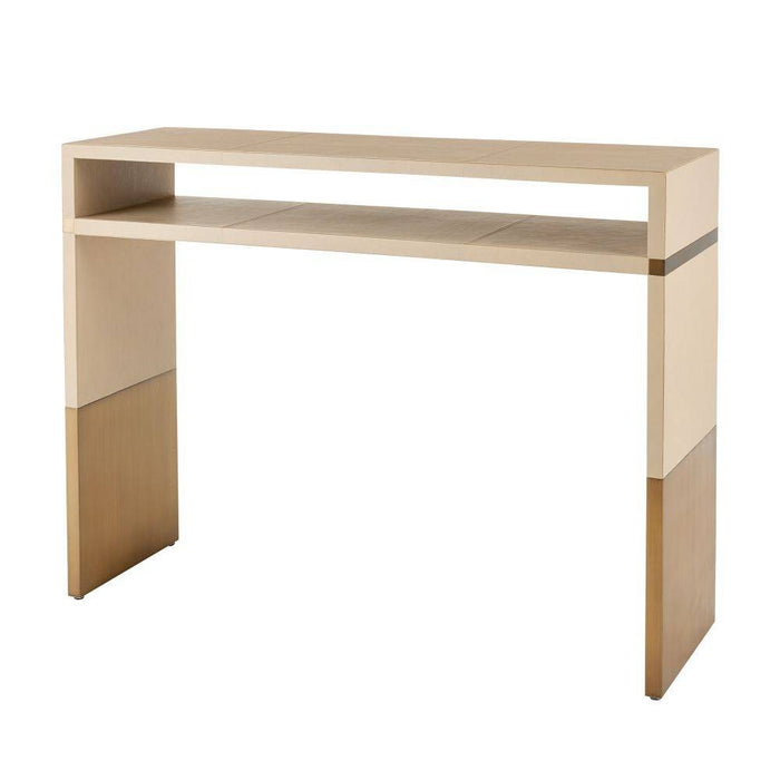 Arteriors FLI03 Console, Dove Leather/Antique Brass Clad