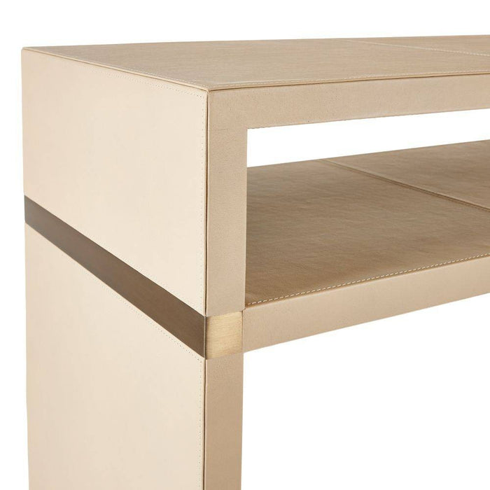 Arteriors FLI03 Console, Dove Leather/Antique Brass Clad