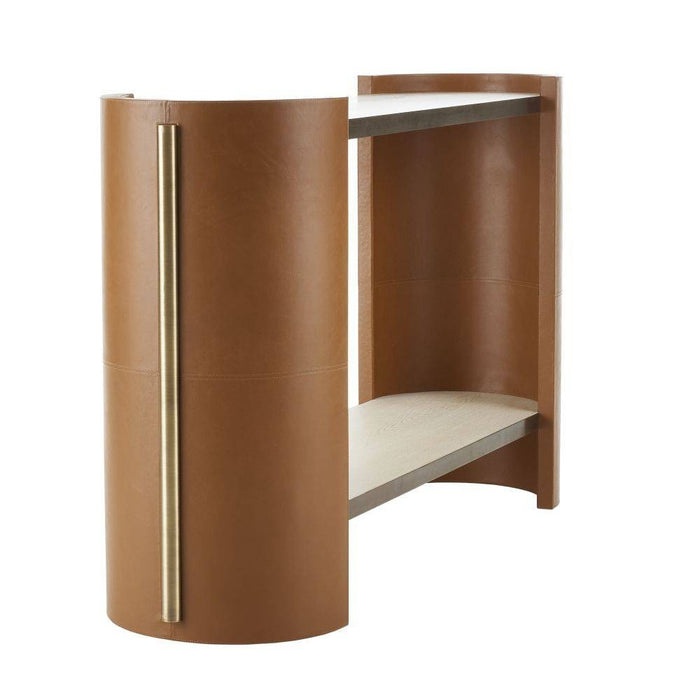 Arteriors FLI04 Console, Smoke Oak/Russet Leather/Antique Brass