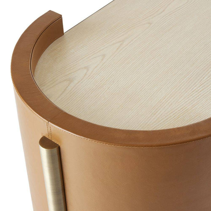 Arteriors FLI04 Console, Smoke Oak/Russet Leather/Antique Brass