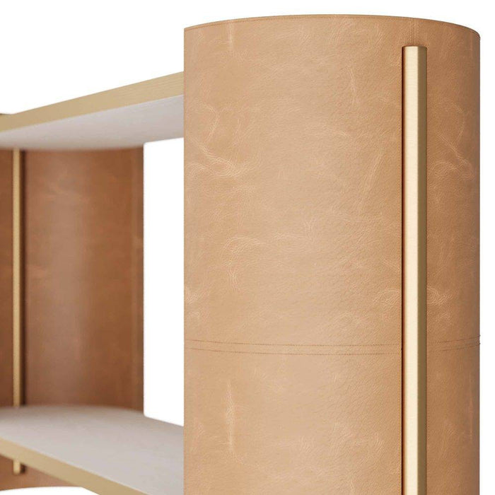 Arteriors FLI04 Console, Smoke Oak/Russet Leather/Antique Brass