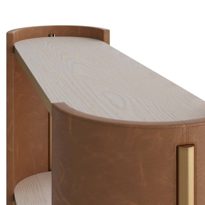 Arteriors FLI04 Console, Smoke Oak/Russet Leather/Antique Brass