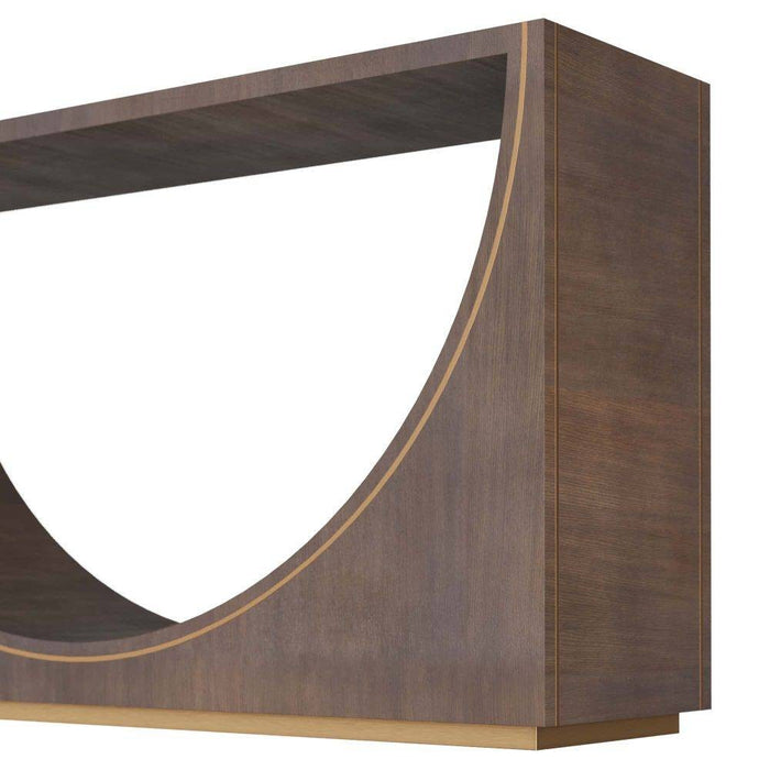 Arteriors FLS01 Console, Umber Oak Veneer/Antique Brass