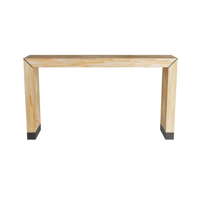 Arteriors FLS02 Console, Blonde Straw Marquetry Oak/Bronze