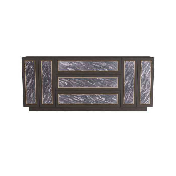 Arteriors FZS03 Credenza, Gray Faux Marble/Ebony Oak Veneer/Vintage Brass