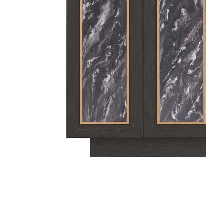 Arteriors FZS03 Credenza, Gray Faux Marble/Ebony Oak Veneer/Vintage Brass