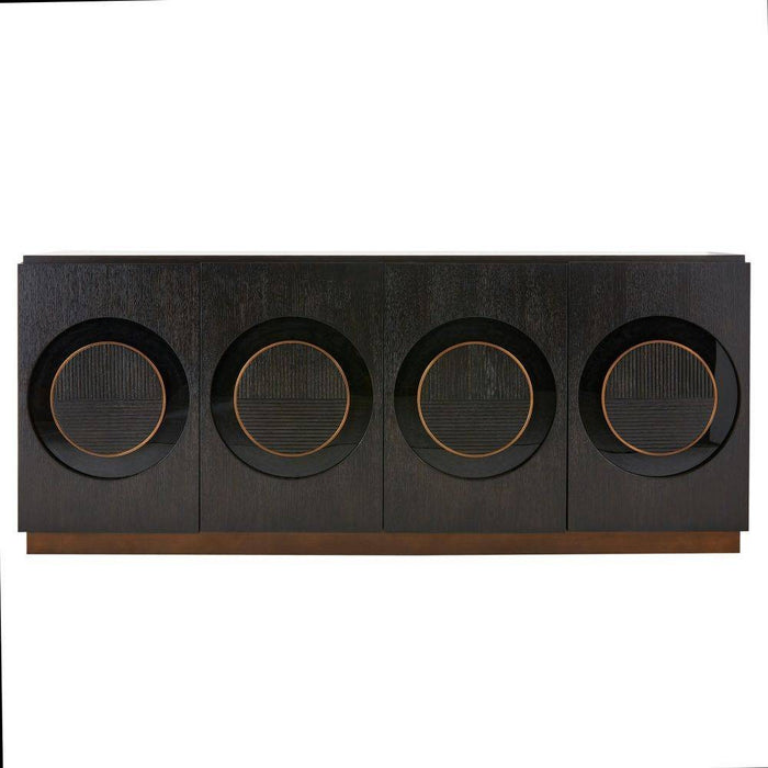 Arteriors FZS04 Credenza, Ebony Oak Veneer/Black Lacquer/Antique Brass