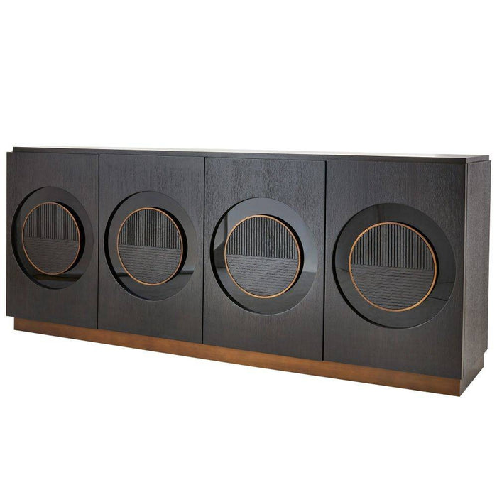 Arteriors FZS04 Credenza, Ebony Oak Veneer/Black Lacquer/Antique Brass