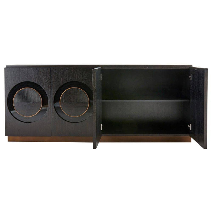 Arteriors FZS04 Credenza, Ebony Oak Veneer/Black Lacquer/Antique Brass