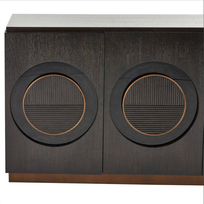 Arteriors FZS04 Credenza, Ebony Oak Veneer/Black Lacquer/Antique Brass