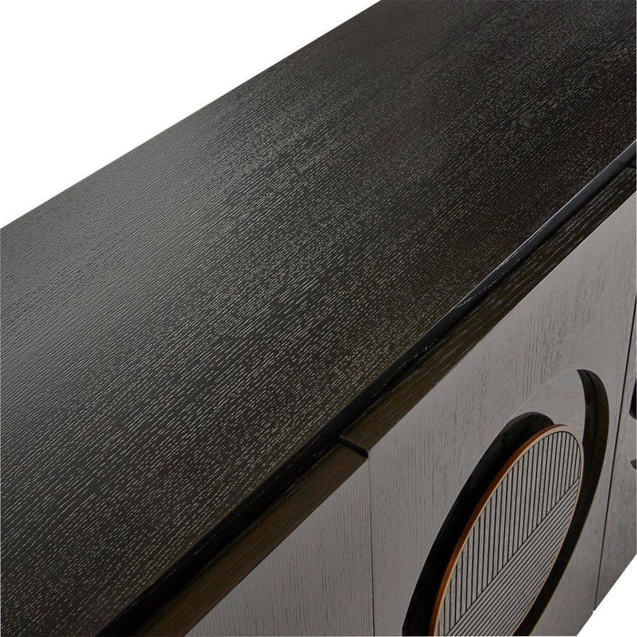 Arteriors FZS04 Credenza, Ebony Oak Veneer/Black Lacquer/Antique Brass