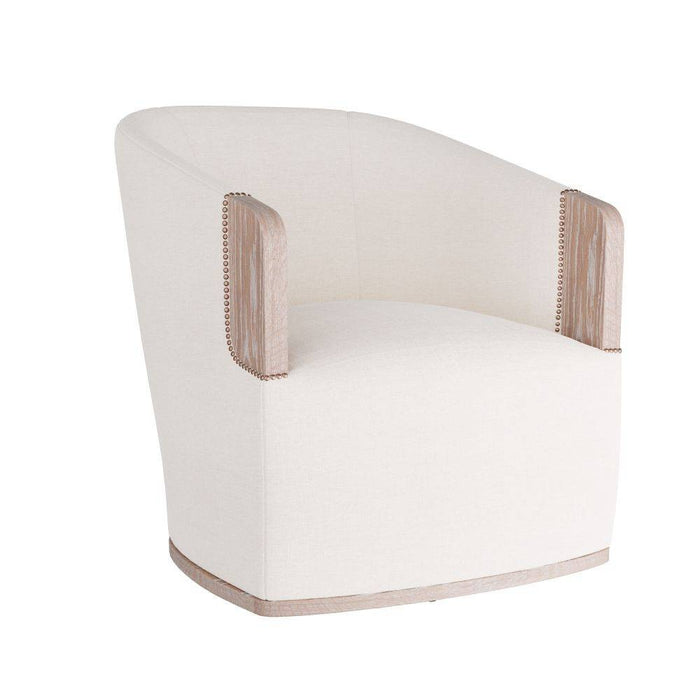 Arteriors GDFRU01 Lounge Chair, Bone Linen/Cerused Oak/Antique Brass Nailheads