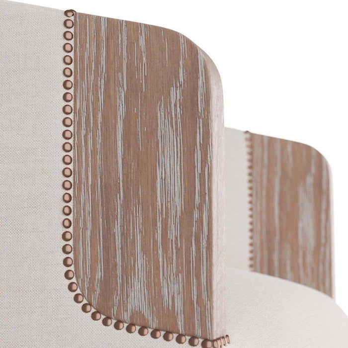 Arteriors GDFRU01 Lounge Chair, Bone Linen/Cerused Oak/Antique Brass Nailheads