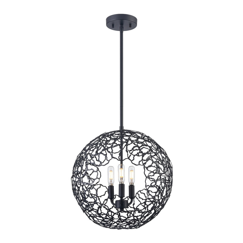 Zeev Lighting P30038-3-MBK Three Light Pendant, Matte Black