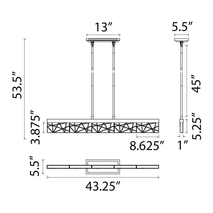Zeev Lighting PL11504-LED-43-SBB LED Linear Pendant, Satin Brushed Black