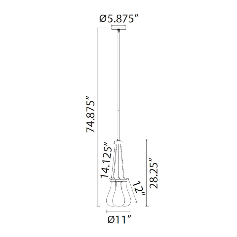 Zeev Lighting PC10911-LED-3-PN LED Pendant, Polished Nickel