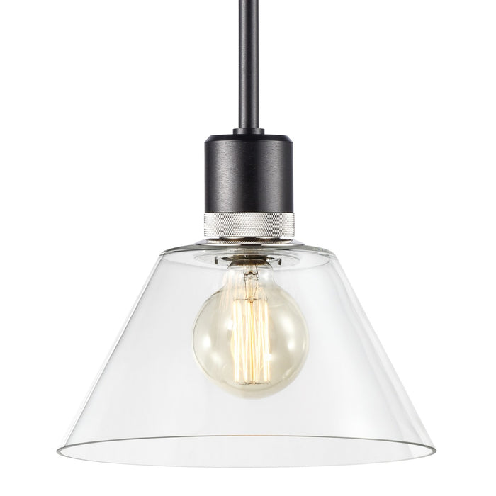 Zeev Lighting P11708-E26-SBB-K-PN-G13 One Light Pendant, Satin Brushed Black