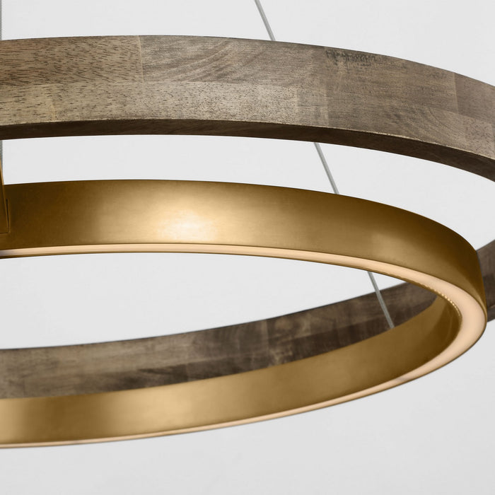 Visual Comfort Modern 700GRC30NBW-LED930 LED Chandelier, Natural Brass/ Weathered Oak
