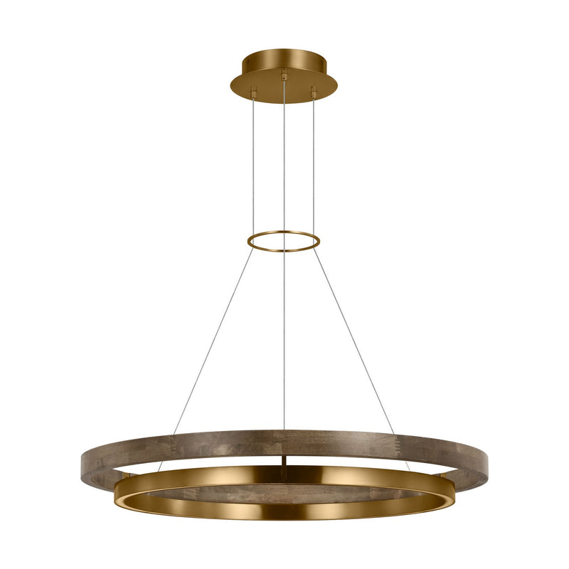 Visual Comfort Modern 700GRC36NBW-LED930 LED Chandelier, Natural Brass/ Weathered Oak