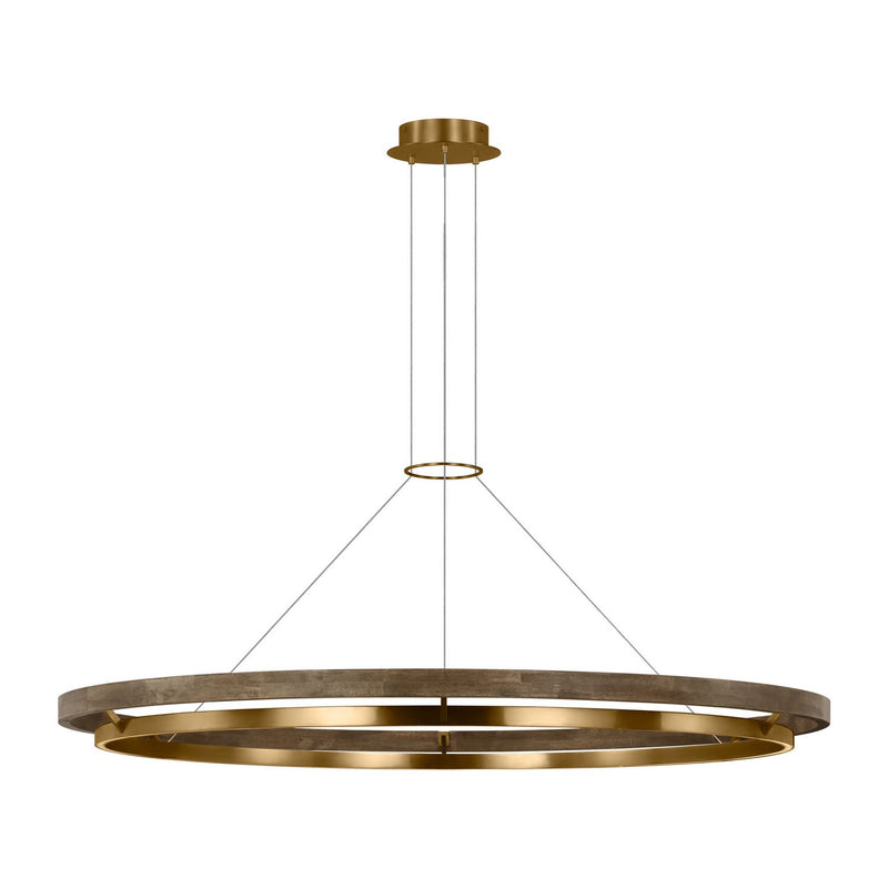 Visual Comfort Modern SLCH30030BW LED Chandelier, Matte Black/Weathered Oak Wood