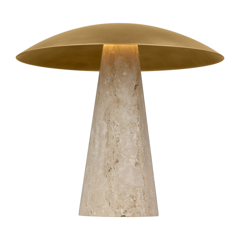 Visual Comfort Modern SLTB34327NB/NT LED Table Lamp, Natural Brass/Natural Travertine