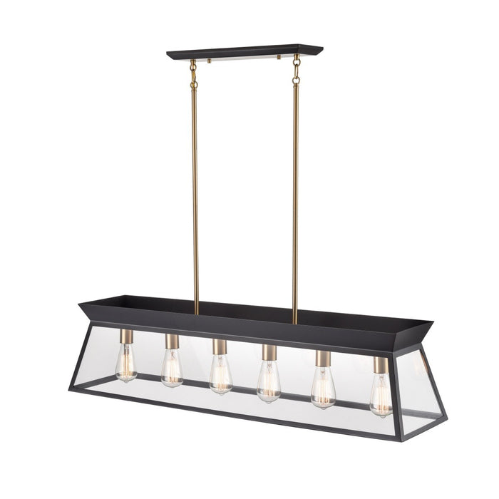 Artcraft AC11854BK Six Light Island Chandelier, Black and Brushed Brass