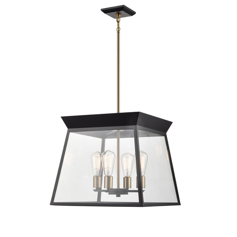 Artcraft AC11852BK Four Light Chandelier, Black and Brushed Brass