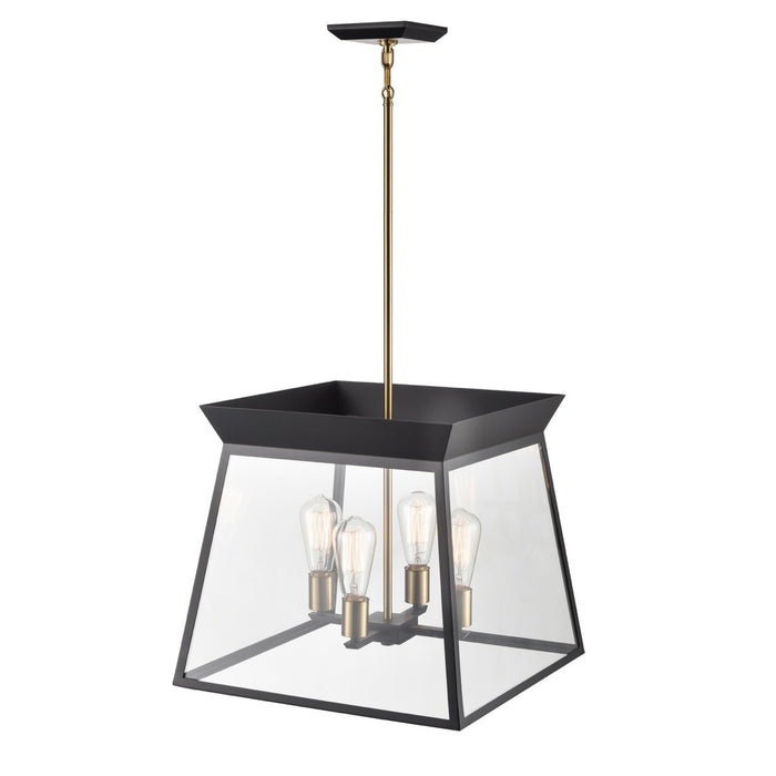 Artcraft AC11852BK Four Light Chandelier, Black and Brushed Brass