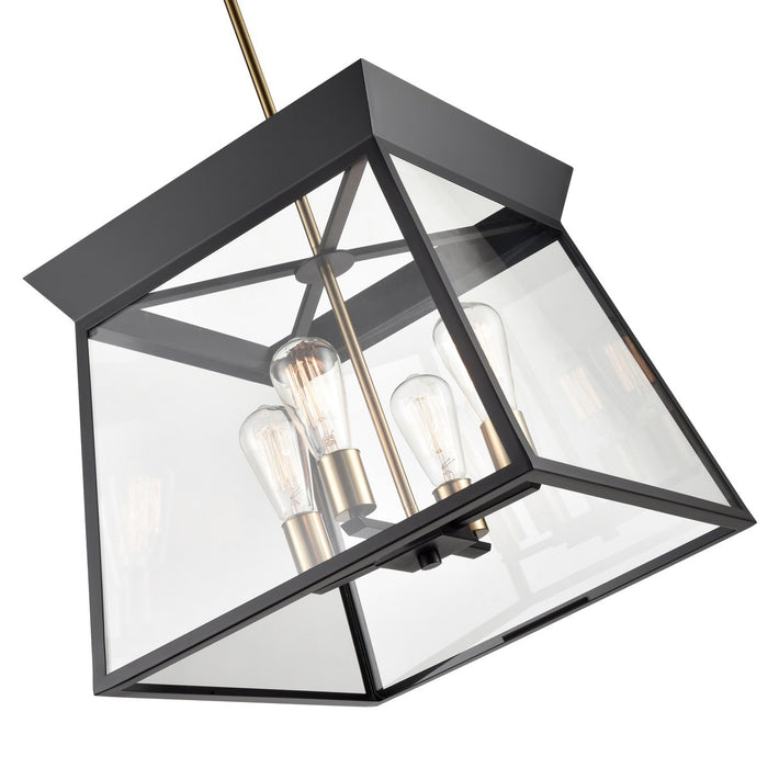 Artcraft AC11852BK Four Light Chandelier, Black and Brushed Brass