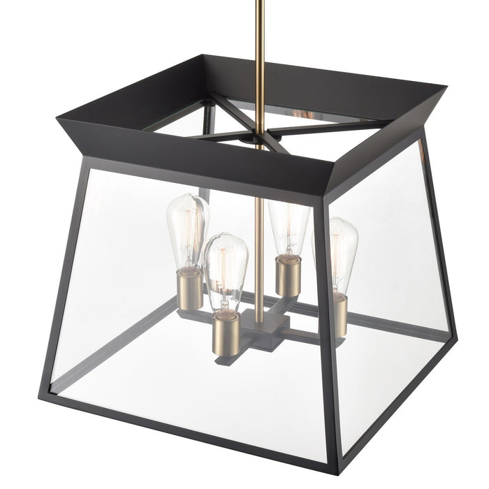 Artcraft AC11852BK Four Light Chandelier, Black and Brushed Brass