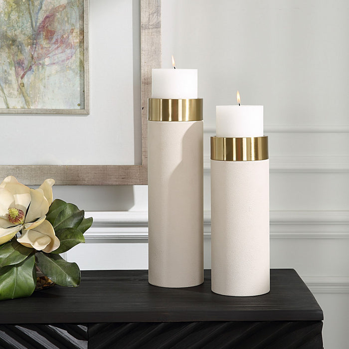 Uttermost 18100 Candleholders, Set/2, Antique Brushed Brass